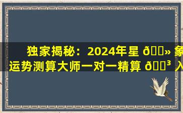 独家揭秘：2024年星 🌻 象运势测算大师一对一精算 🐳 入口！